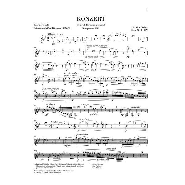 Henle Verlag Weber Clarinet Concerto No.1