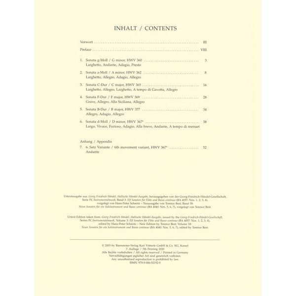 Brenreiter Hndel Smtliche Sonaten Rec