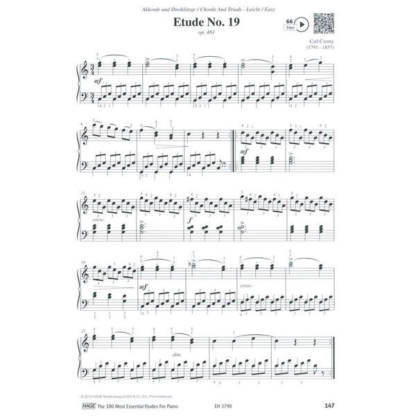Hage Musikverlag 100 Etudes Piano