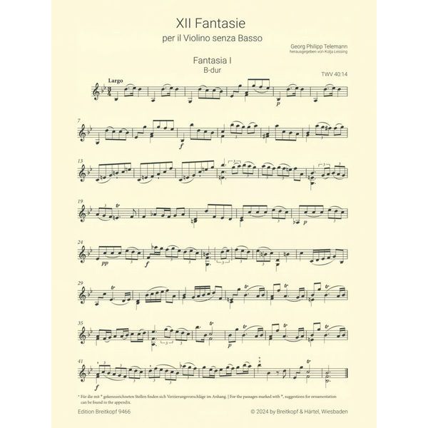Breitkopf & Hrtel Telemann Zwölf Fantasien