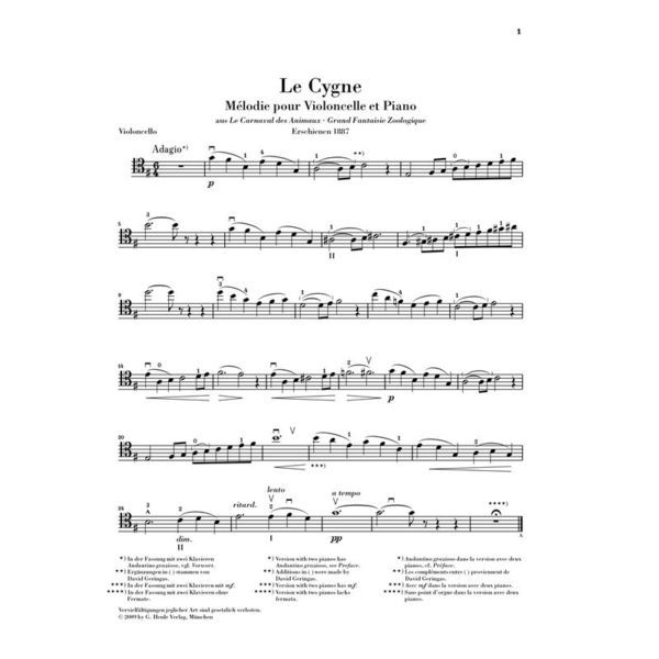 Henle Verlag Saint-Sans Der Schwan Cello