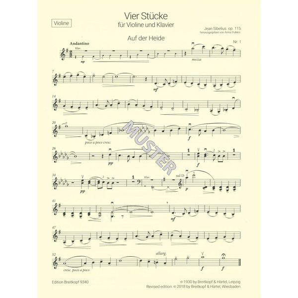Breitkopf & Hrtel Sibelius 4 Stücke Violine