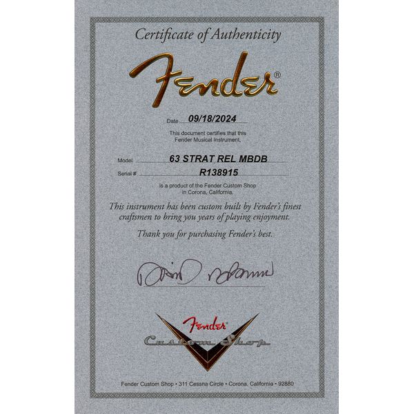 Fender 63 Strat Relic 3TSB MBDB