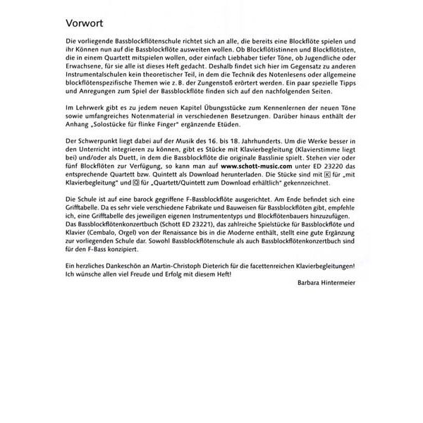 Schott Bassblockflötenschule