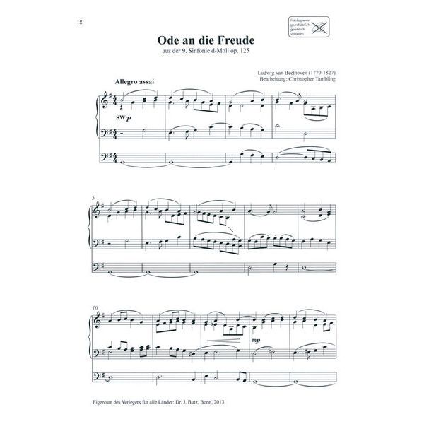 Dr. J. Butz Musikverlag Best Loved Melodies 1 Organ