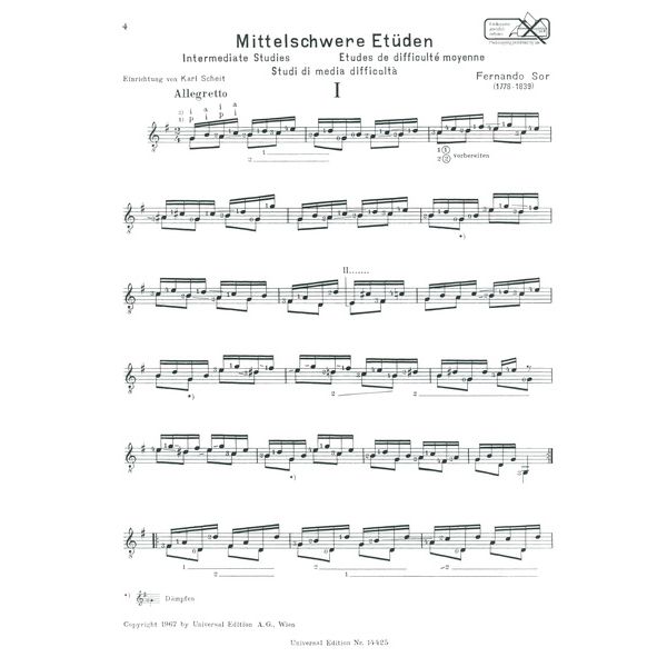 Universal Edition Sor Mittelschwere Etüden