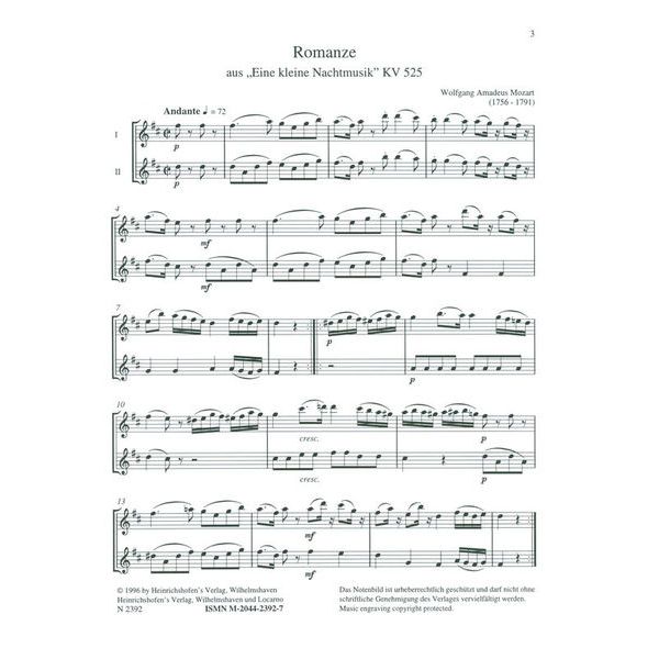 Heinrichshofen Verlag Mozart Duette Altblockflöte