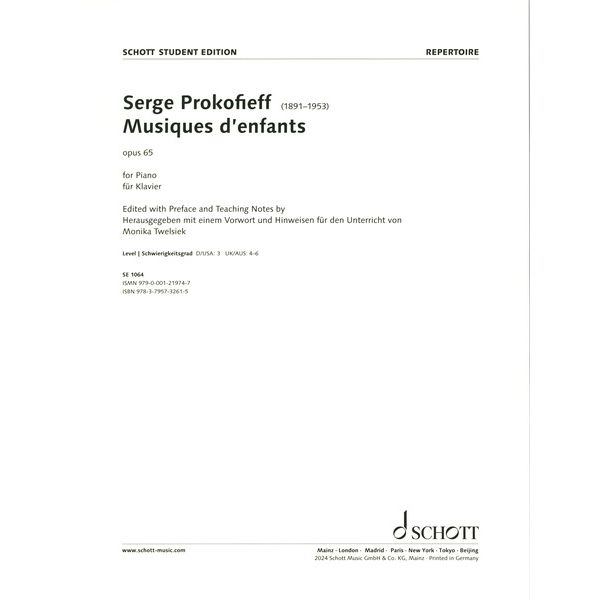 Schott Prokofjew Musique d'enfants