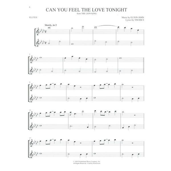 Hal Leonard Disney Songs For Two Flute