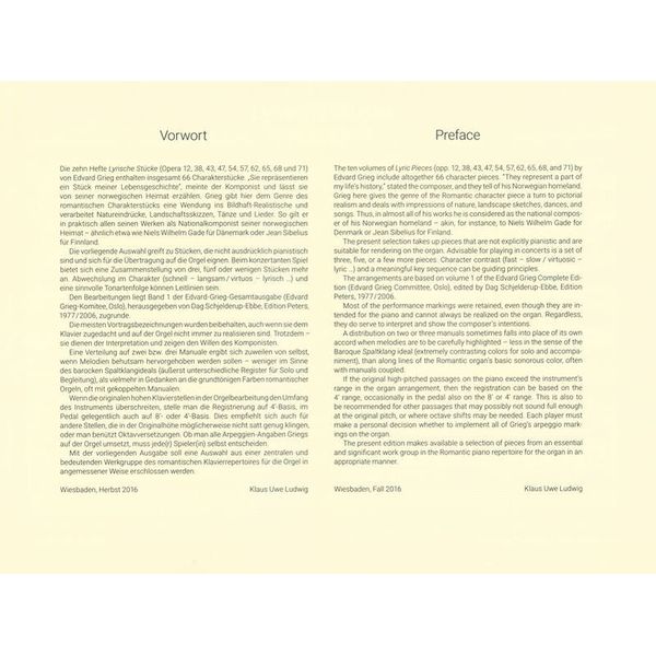 Breitkopf & Hrtel Grieg Lyrische Stücke Orgel