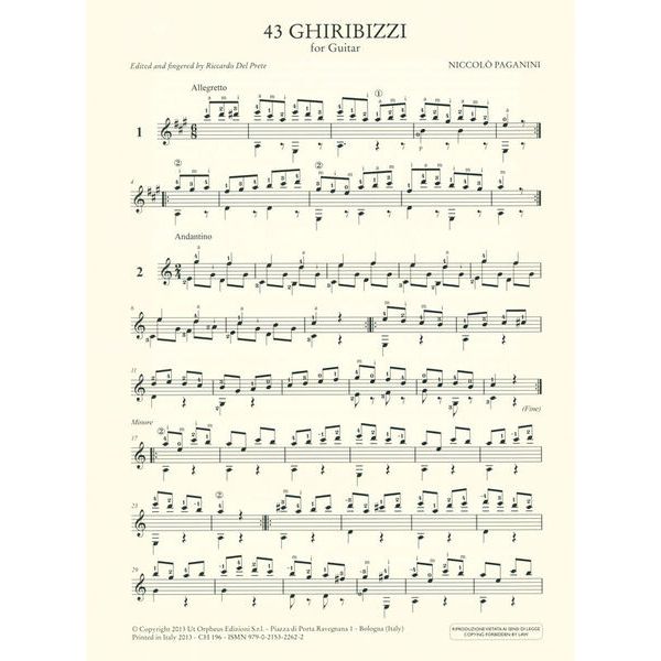 UT Orpheus Edizioni Paganini 43 Ghiribizzi Guitar