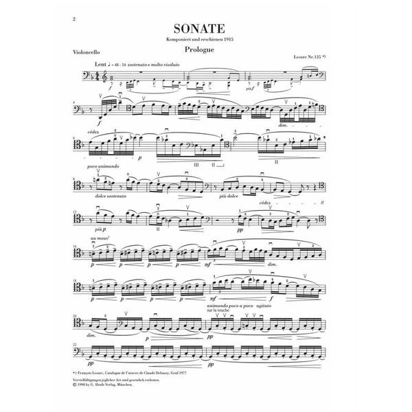 Henle Verlag Debussy Cellosonate d-moll