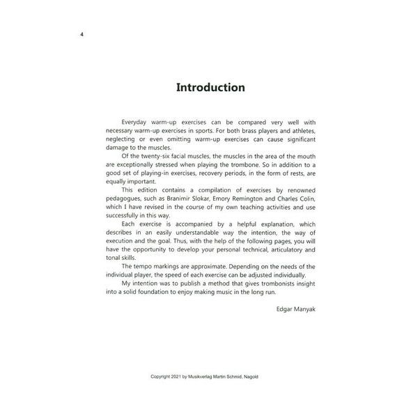 Martin Schmid Blechblsernoten Einspielübungen für Posaune