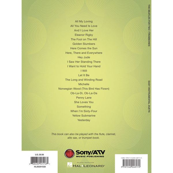 Hal Leonard The Beatles For Two Trombone
