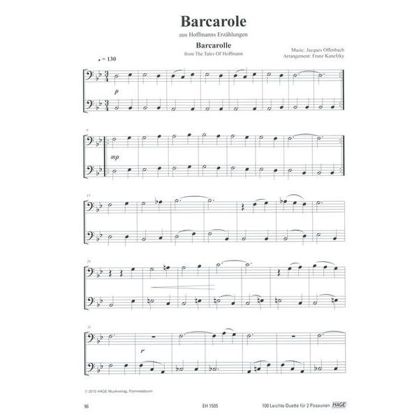 Hage Musikverlag 100 Leichte Duette Posaune
