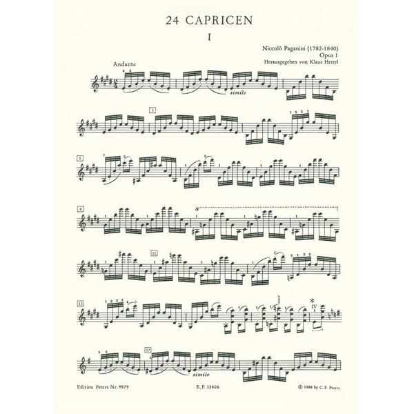 Edition Peters Paganini 24 Capricci Violin