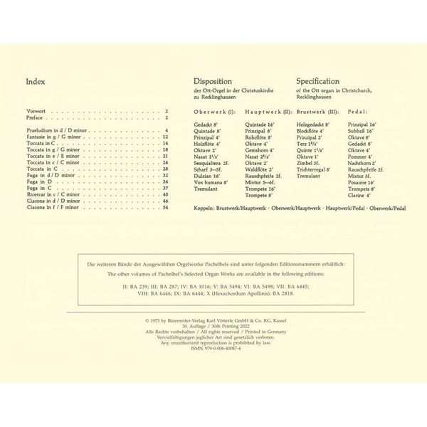 Brenreiter Pachelbel Orgelwerke 1