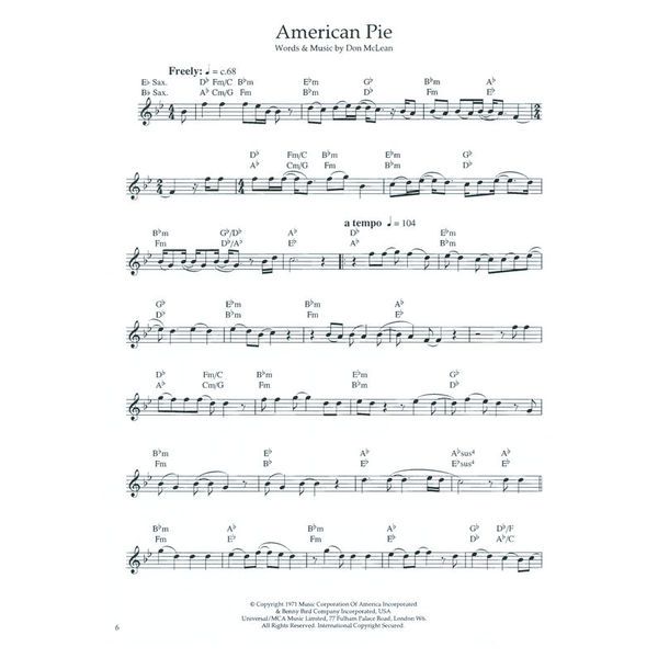 Wise Publications 100 Pop Solos for Saxophone