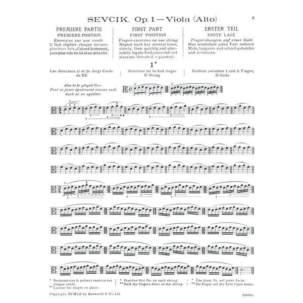 Bosworth Sevcik Viola Studies op.1 /1