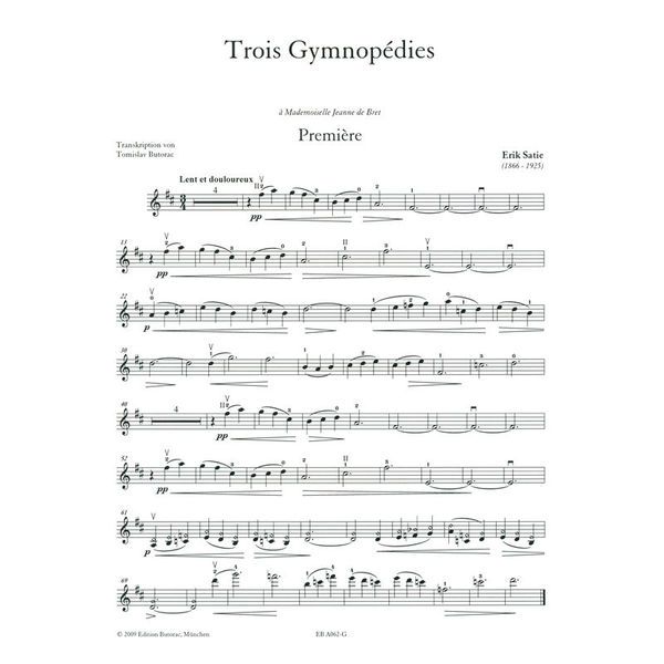 Edition Butorac Satie Trois Gymnopédies Violin
