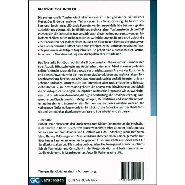 GC Carstensen Verlag Das Tonstudio Handbuch