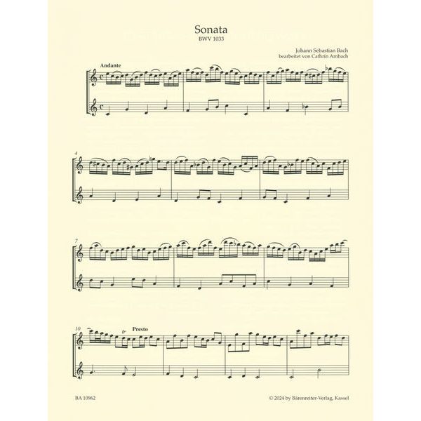 Brenreiter Bach 3 Sonaten for 2 Flöten