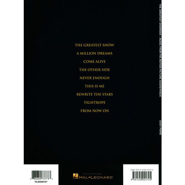 Hal Leonard The Greatest Showman Easy P.