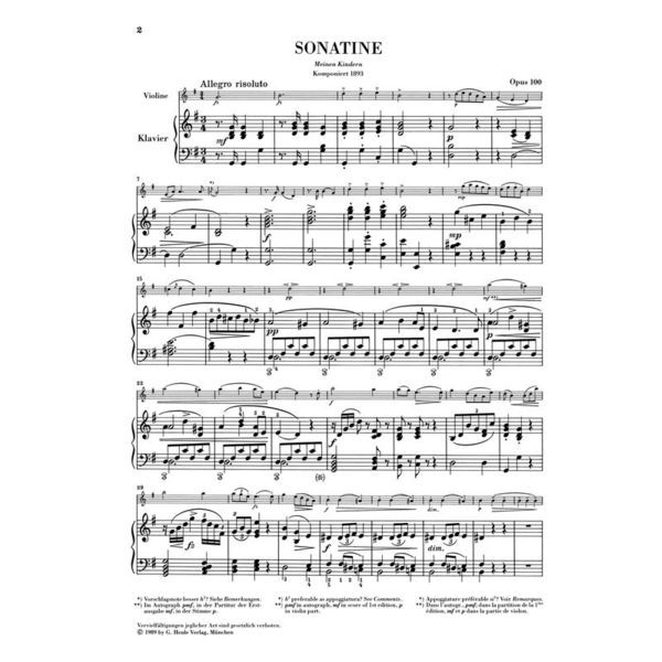 Henle Verlag Dvorak Sonatine Violin G-Dur