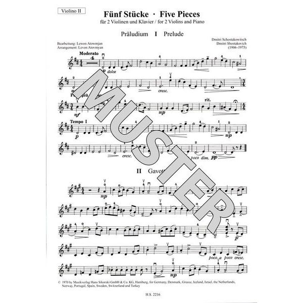 Sikorski Musikverlage Schostakowitsch 5 Stücke VL