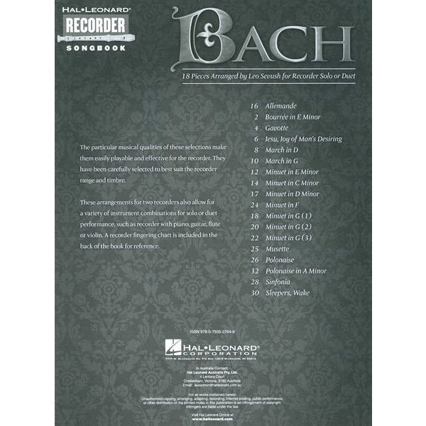 Hal Leonard Bach Recorder