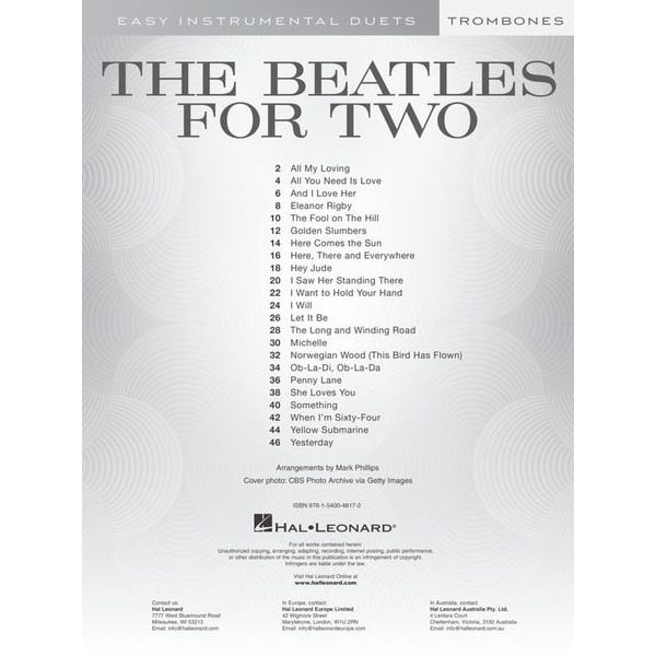 Hal Leonard The Beatles For Two Trombone
