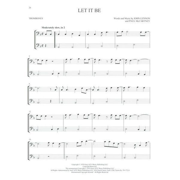 Hal Leonard The Beatles For Two Trombone