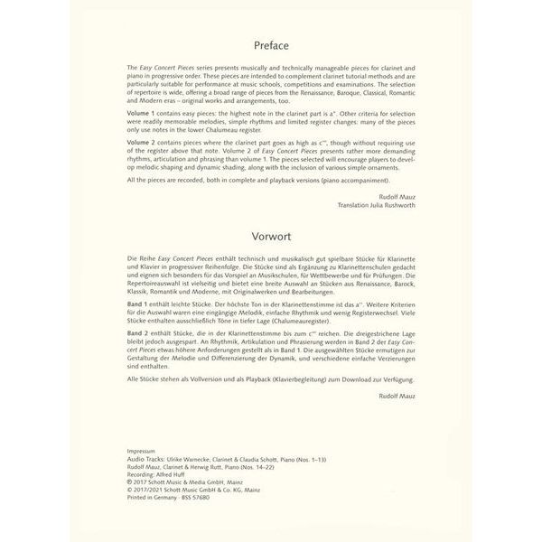 Schott Easy Concert Pieces Clarinet 2