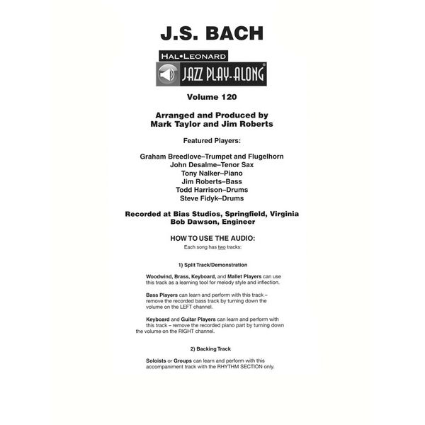 Hal Leonard Jazz Play-Along J. S. Bach