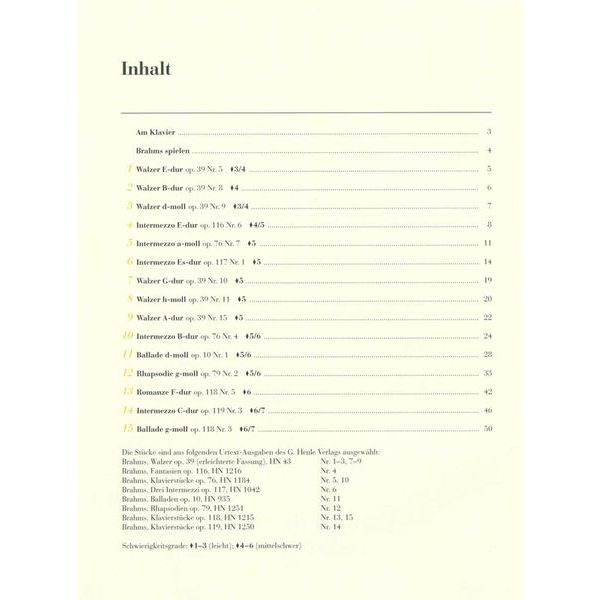 Henle Verlag Am Klavier Brahms