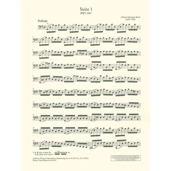 Wiener Urtext Edition Bach Suiten for Violoncello