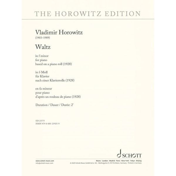 Schott Horowitz Waltz in F Minor