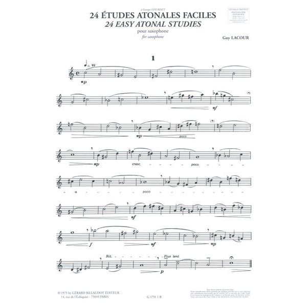 Editions Billaudot Etudes Atonales Faciles Sax