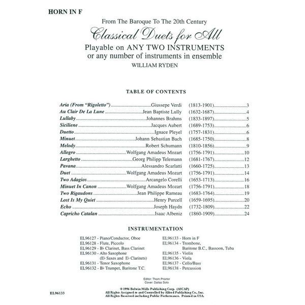 Alfred Music Publishing Classical Duets for All Horn