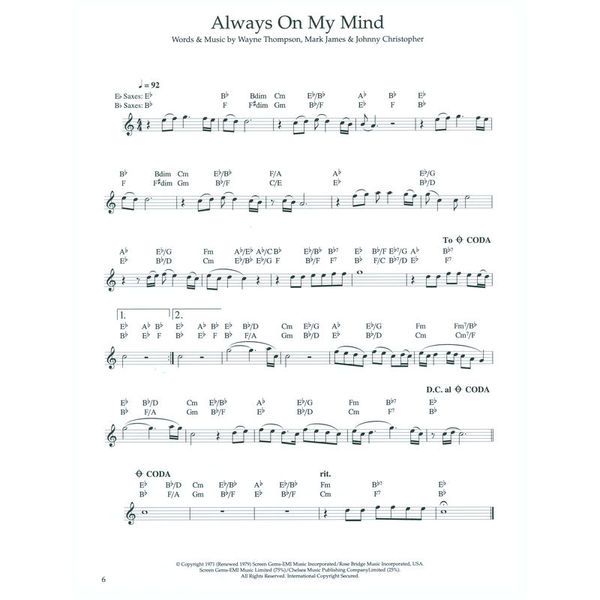 Wise Publications 100 More Pop Solos for Sax