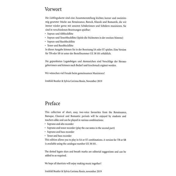 Universal Edition Lieblingsduette Recorder SA/ST