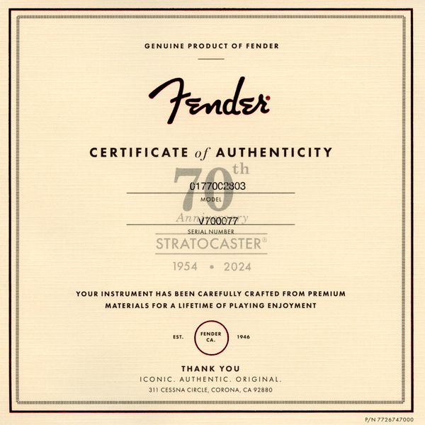 Fender Anniv. AV II 1954 Strat 2TSB