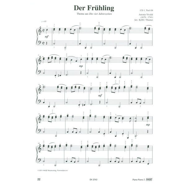 Hage Musikverlag Piano Piano 2 Intermediate +CD