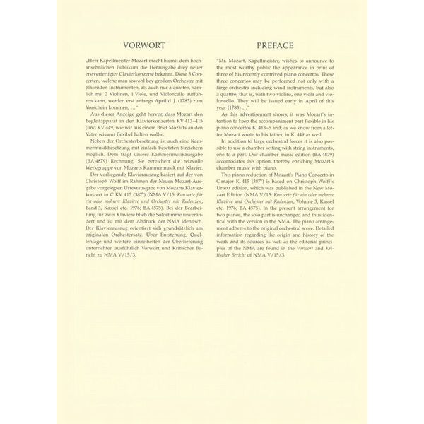Brenreiter Mozart Klavierkonzert KV 415