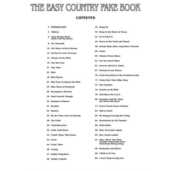 Hal Leonard The Easy Country Fake Book