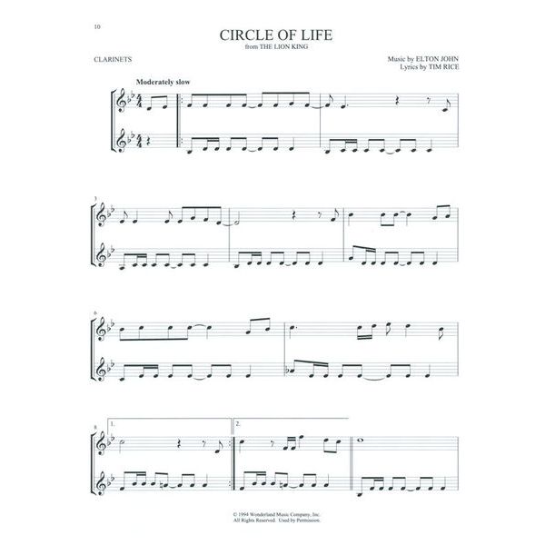 Hal Leonard Disney Songs For Two Clarinet