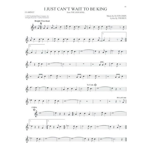 Hal Leonard 101 Disney Songs Clarinet