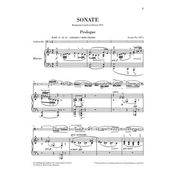 Henle Verlag Debussy Cellosonate d-moll