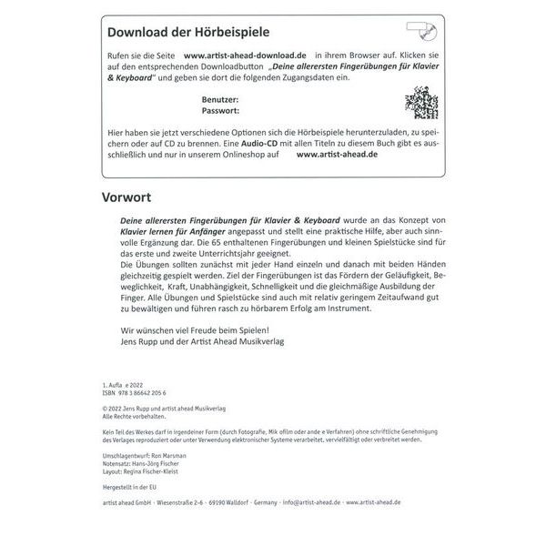 Artist Ahead Musikverlag Allerersten Fingerübungen