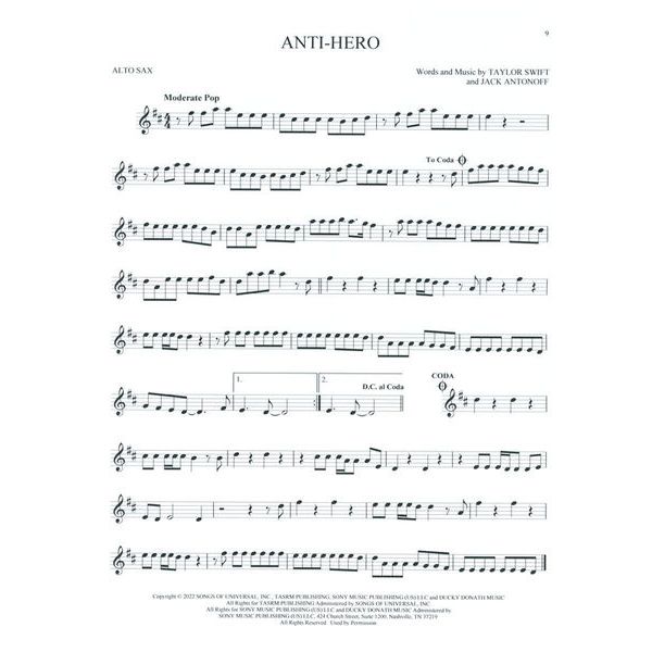 Hal Leonard 101 Top Hits for Alto Sax